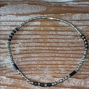 Minimalist Silver and Black Beaded Necklace